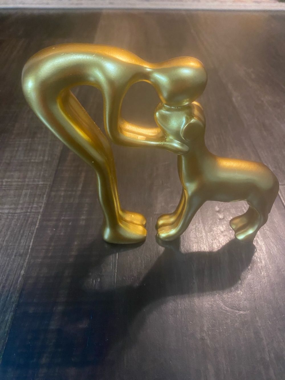 Ceramic Decor Dog & Owner Affectionate Moment